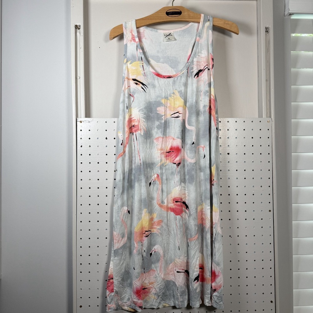 Soma Sleep Dress Women's Medium Gray Flamingo Print Sleeveless Scoop Neck